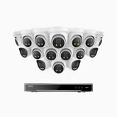 H800X - 4K 16 Kanal PoE Überwachungskamera-Set mit 4 Bullet Kameras & 12 Turm Kameras, 1/1.8'' BSI Sensor, f/1.6 Aperture (0.003 Lux), alarmierung mit sirene und blitzlicht, 2CH 4K-Dekodierungsfunktion, personen- und fahrzeugerkennung, perimeterschutz